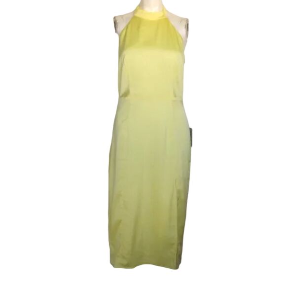 new LULUS Midi Dress, M, Yellow, Open Back, Halter/Buttons, Single vent - Picture 11 of 15